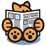 Royalty-free animal clipart picture of a smart ginger cat sitting and reading the newspaper.